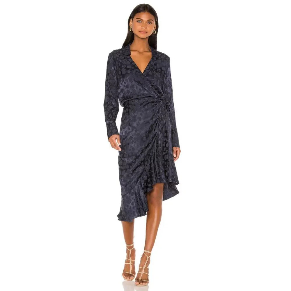 Parker Womens Size 12 Marin Collared Wrap Midi Dress Zipper Closure